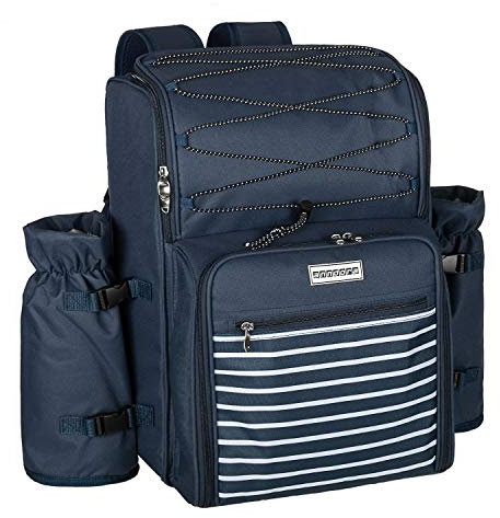 anndora Picknickrucksack mit Kühlfach Zubehör 29-teilig - blau weiß