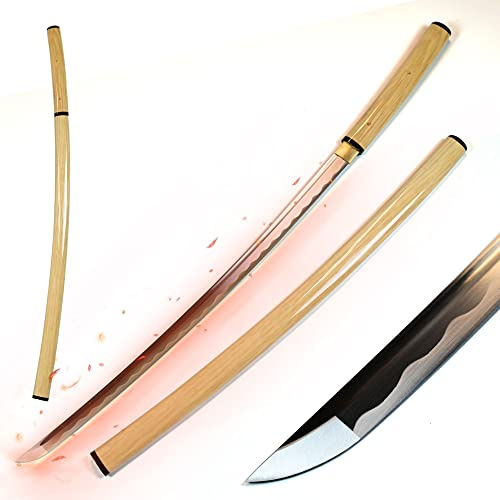 Swords and more Shirasaya Katana, handgeschmiedet, Japanisches Schwert – echtes Samurai Schwerter echt, handgeschmiedeter Carbon Stahl 104 cm, Katana Schwert für Samurai Deko