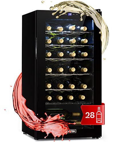 KLARSTEIN Cantinetta Vino Design, Cantinetta Vino Refrigerata a Zona Singola per Vino Rosso, Bianco e Birra, Controlli Touch, Frigo Vino Cantinetta per Esterno/Interno, 5-18°C, 74L, 28 Bottiglie