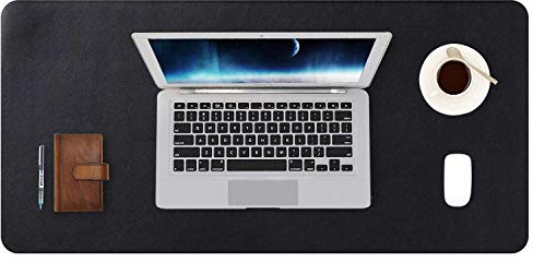 DOBAOJIA Alfombrilla de Ratón Extendida Mousepad Tapete de Escritura Estera Oficina Alfombrilla de Escritorio Protector Escritorio, Cuero PU Impermeable + Gamuza Antideslizante (80 x 40 cm Negro)