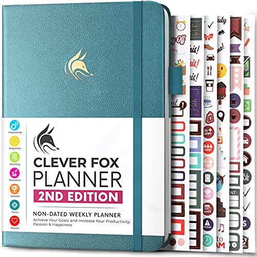 Clever Fox Planner 2nd Edition – Colorful Weekly & Monthly Goal Planner, Time Management & Productivity Organizer, Undated, A5 (Aquamarine)