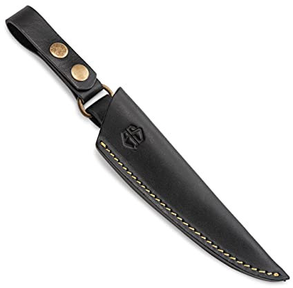 Angus Stoke Lyndon Étui à couteaux pour ceinture en cuir de qualité supérieure avec articulation en métal et dragonne en cuir pour la chasse, les loisirs et la cuisine – Étui de ceinture Lyndon (noir)