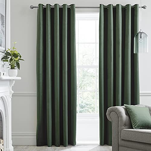 Laurence Llewelyn-Bowen Montrose Blackout, W90 x L90 (229 x 229cm), Velvet Living Room & Bedroom, Dark Thermal/Eyelet Curtains, Polyester, Olive Green