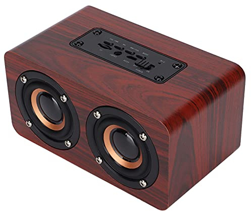 Altoparlante Bluetooth retrò in Legno, Altoparlante Stereo Wireless con Ingresso AUX, USB, Slot per Schede TF, Radio FM, Subwoofer per Computer Altoparlante Audio Domestico per(Marrone Rossastro)