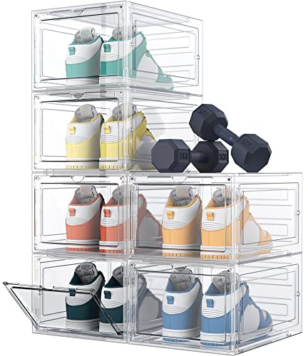 HOMIDEC Shoe Storage, 6 Pack Shoe Organizer Clear Hard Plastic Shoe Box, Shoe Boxes Clear Plastic Stackable, Shoe Boxes with Lids for Size 13, Transparent