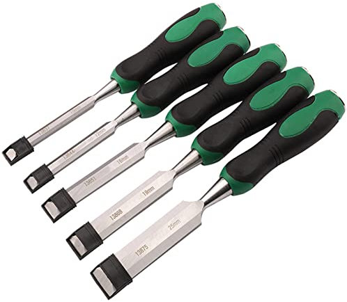 ZPYXBH 5PCS Holzmeißel Set, Holzschnitzerei Stechbeitel-Set, Profi Stechbeitel Set Für Holz, 10/12/16/19/25Mm Holz Meißel Aus CRV-Stahl Für Holzschnitzerei, Zimmerei, Schneiden Der Kanten