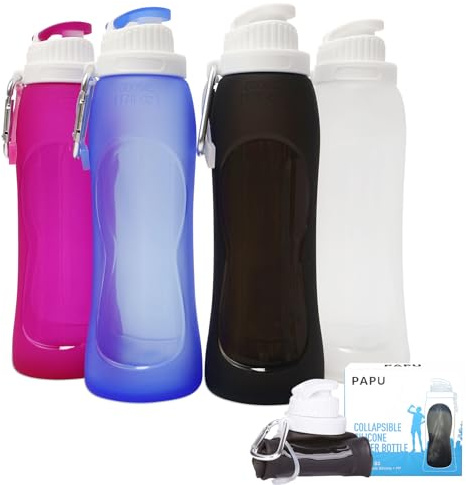 PAPU Botella de agua sin BPA,Botella de agua ultraligera,500ml Botella de agua plegable Botella de agua para fitness Gimnasio Yoga Senderismo al aire libre(Gris oscuro)