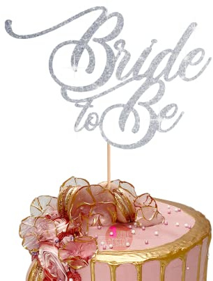 Bride to Be Cake Topper | doppelseitige Glitzer-Karte | Junggesellinnenabschied-Dekoration | Tortenaufsätze UK (Silber)