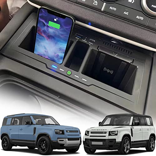 Wireless Car Charger for Land Rover Defender 90 110 130 2020-2023, 15W Fast Charging Phone Charger Pad for Land Rover Defender X/X-DYNAMIC/V8/CARPATHIAN EDITION Interior Accessories Upgrades