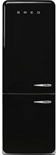 Smeg FAB38 Retro Style Refrigerator with Bottom Freezer – Made in Italy – Multiflow Cooling – LED Lighting – Glossy Finish – 3 Adjustable Glass Shelves - Black
