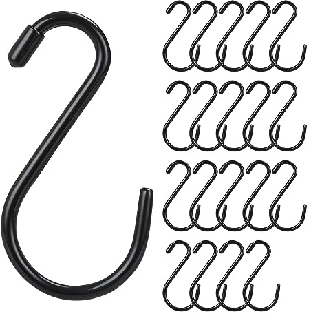 AKOLAFE 20 Stück S Haken Groß 15cm Haken zum Einhängen Schwarz Belastbar 30kg Fleischerhaken Stabiler & Rostfreier S-Haken Edelstahl Metallhaken für Küche Badezimmer Schlafzimmer Büro