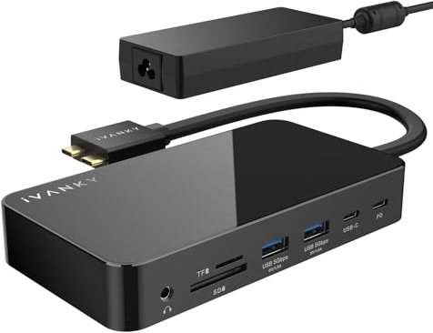 iVANKY 12-en-2 FusionDock 1 Station d'accueil MacBook USB C avec Alimentation 150W, Double 4K@144Hz Dock USB C pour MacBook M5/M4/M3/M2/M1 Pro/Max, 2*HDMI 2.0, 6*USB 5Gbps, 96W PD, SD/TF, Audio