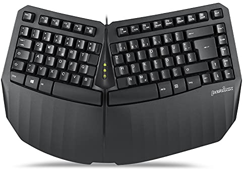 Perixx PERIBOARD-413B, Ergonomische Kompakttastatur, Kabelgebunden, Integrierte Handballenauflage, USB, DE QWERTZ