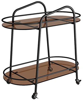 XPLKQXE 2 Schichten 360° Beweglichen Regalen, Arbeitsplatte Gehärtetem Glas Metallablage Multifunktionell Dienstleistung Wagen, Teetisch Anrichte, Flaschenzug (Farbe : Schwarz, Größe : 65x33x69cm)