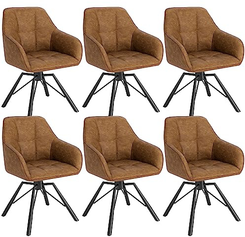 WOLTU Drehbare Esszimmerstühle 6er Set, Küchenstühle mit Armlehen | mit Rückenlehne, Kunstlederbezug, für Esszimmer Wohnzimmer, Hellbraun