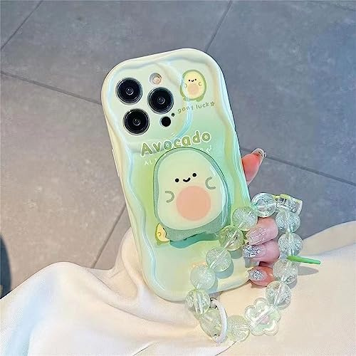 Emlivi iPhone 11 fodral med pärlarmband och blommor, mobiltelefonfodral, estetiskt, skyddsfodral, armband design, söt, avokado, stötfångare, skydd, mjukt silikon, TPU-flickfodral för iPhone 11, grön