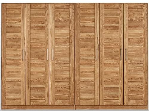 Lomadox 6-türiger Schlafzimmer Massivholz Kleiderschrank Drehtürenschrank Schlafzimmerschrank Schrank in Wildeiche massiv, B/H/T: ca. 285/207/60 cm
