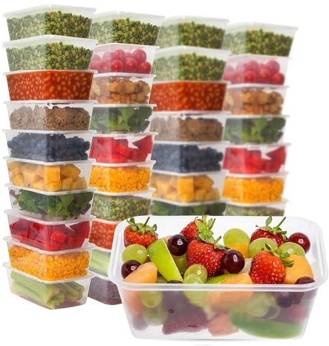 CHEF ROYALE Food Storage Container with Lids 20x 500ml Plastic Food Prep Takeaway Container with Airtight Lids Microwave, Freezer & Dishwasher Safe Ideal for Takeaway Recyclable (20, 500ml)