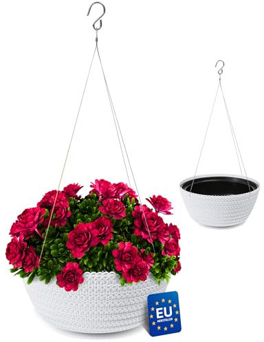 KONZEPT Blumenampel Hängend für Innen und Außen, Durchmesser: 30 cm, Hängetopf für Pflanzen in Weiß, geflochtenes Muster