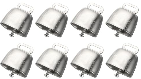 PATIKIL 1,4 x 2,4 x 1,4 Zoll Mini-Kuhglocken, 8 Stück Eisen Vintage-Stil Metall Festliche Glocke, Kuhglocken Großhandel für Tier-Anti-Verlust, Silberton