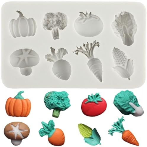 MINFEIDMS Vegetable Fondant Mould Carrot Tomato Cauliflower Silicone Moulds | For Sugar Cake Decorating Cupcake Topper Candy Chocolate Gum Paste Polymer Clay