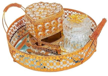Weihrauchbrenner 4-teiliges Lux Gold Räuchergefäß-Set, arabisches herzförmiges Räuchergefäß mit Kristallgewürzglas, Metallzange und exquisitem Tablett, for Yoga, Spa, Aromatherapie, Büro- und Heimdeko