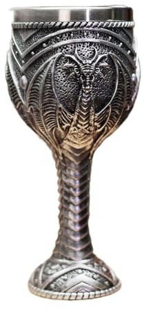 KESOTO Vintage Medieval Goblet Dragon Pattern Drinking Glass Multipurpose Anniversary Decoration, silver