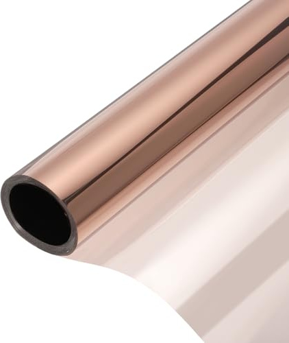 sourcing map Reflective Window Film One Way Daytime Mirror Privacy Film Sun Block Explosion-Proof PET Material Glass Paper Door Covering Stickers, Brown Silver 23x13.1'