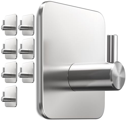 Menz Toallero sin taladrar, juego de 8 unidades - Toallero de baño inoxidable, ganchos adhesivos de acero inoxidable, ganchos con almohadillas adhesivas impermeables, ganchos autoadhesivos como