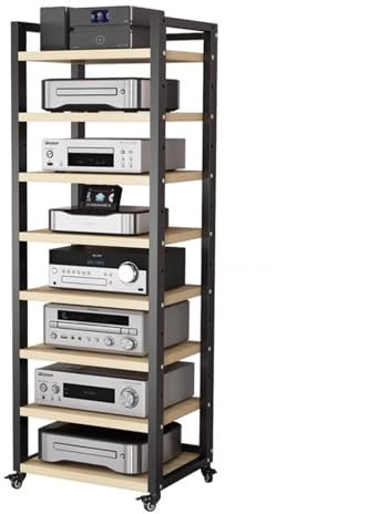Mehrschichtiger Audio-Displayständer, Ablagefächer für AV-Receiver und DVD-Player, Schrank für Amp-Gaming-TV-Komponenten, bodenstehendes Lautsprecher-Rack mit Rädern, höhenverstellbarer Plat