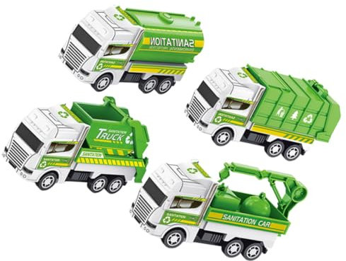 Generisch 4 Stück Spielzeuglastwagen interaktives spielzeuge Müllwagen- für Jungen reibungsbetriebenes Müllautospielzeug für Plastik