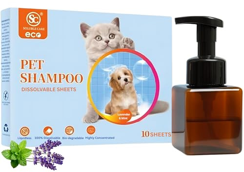 Dog Shampoo Sheets – 10 Eco-Friendly, Hypoallergenic Sheets for Gentle Cleaning, Moisturizing & Deodorizing, On-the-Go Grooming and 250ML Refillable Foamer Pump Bottle for Fresh, Clean Pets Anytime