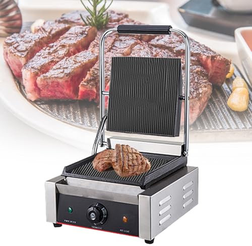 Parrilla de prensa para carne de interior de 1,8 KW/3,6 KW, sandwichera eléctrica para panini, parrilla antiadherente de prensa simple o doble, con depósito de aceite extraíble, para verduras y carn
