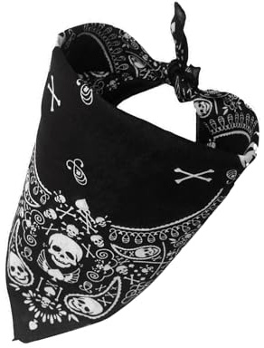 HLMYER Skull Bandana Scarf for Men and Women,Novelty Print Head Wrap Halloween Pirate Headscarf,Cotton Neck Scarf Black Bandana,Double-Sided Cowgirl Cowboy Neck Scarf,for Halloween Costume Accessory