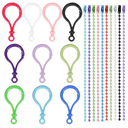 Tanstic 80Pcs 10 Colors Plastic Lobster Claw Clasps with 80pcs Ball Bead Chain, Plastic Lobster Clasp Ball Chain for Crafts, Keychain, Backpacks