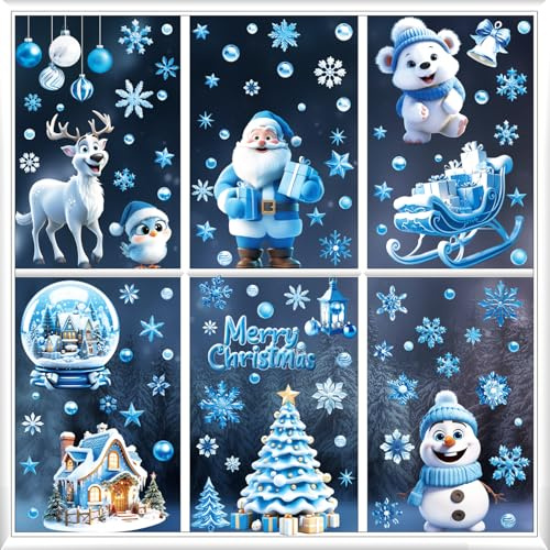 Enwokran Weinachten Fenstersticker, 9 Blatt Aufnehmbare Fensteraufkleber Fensterbilder Weihnachten Weihnachtssticker PVC Fensteraufkleber Fensterdeko Selbstklebend, DIY Weinachts Dekoration