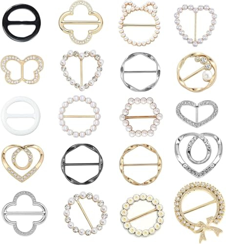 BelleVive 20 pièces, Anneaux et glissières pour écharpes, Anneaux d'écharpe, Clips, Attaches de t-Shirts pour Femmes, Clip Rond en métal doré et argenté, Boucle pour écharpe