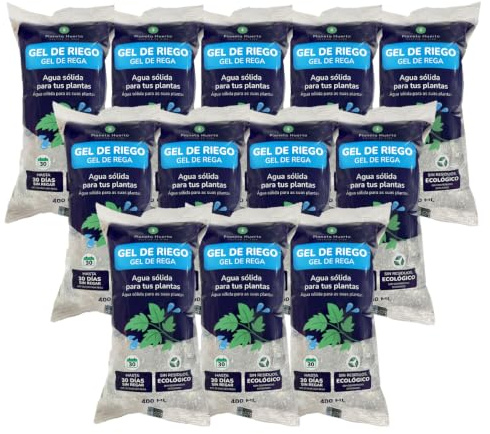 Planeta HUERTO | Pack 12x Gel de Riego Automático 400 ml – Gel de Riego para macetas, huertos urbanos y jardineras, Mantiene la Humedad hasta 30 días sin Necesidad de riego Diario