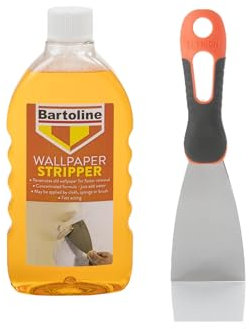 Bundle of Bartoline Wallpaper Stripper 500 ml – Fast-Acting Concentrated Solution for Easy Wallpaper Removal + Tetrion Filler Knife