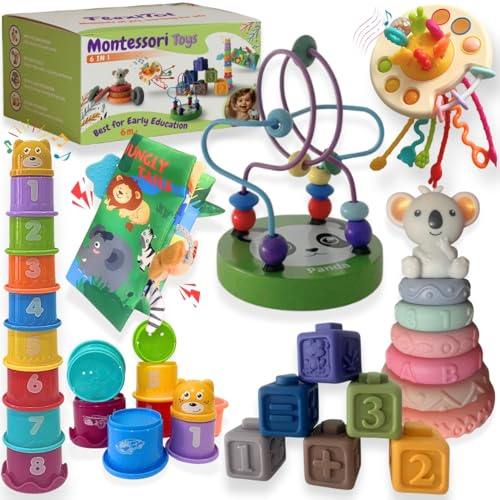 FlexiTot Jouet Bebe 6 Mois - Montessori 6-12 Mois | 6 in 1 | Jeu Montessori 6 Mois, Jeux Eveil Bebe 6-12 Mois, Tour Empilable Bebe, Jouet Fille 1 an, Baby Toy 6 Months | Cadeau Enfant 1 an