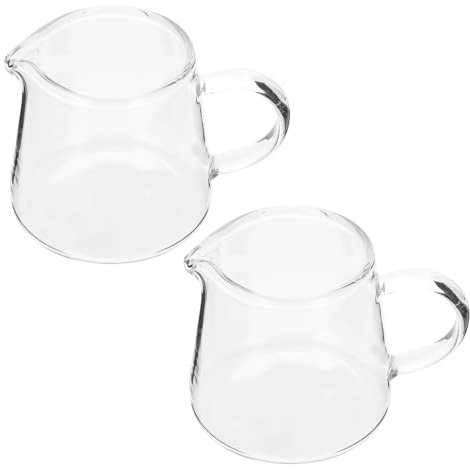 Garneck Glass Milk Jug Set 2 pcs Coffee Milk Jug for Honey and Sauce Clear Glass Cups for Home Kitchen Bar Hotel Easy to Clean 9.00 X 6.50 X 6.00 cm