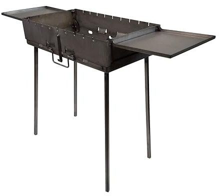 Barbecue portatile per shish kebab Transformer con 2 tavoli pieghevoli, pieghevole a carbonella per 9 spiedini, in acciaio da 3 mm, pieghevole come valigetta con maniglia, ideale per giardino, picnic