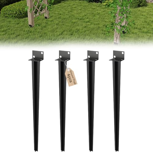 Aufun Lot de 4 supports de poteau universels à enfoncer en forme de L - Douille de sol galvanisée à chaud - Pour poteaux en bois - 40 x 500 mm - Pour clôtures, projets de jardin - Noir