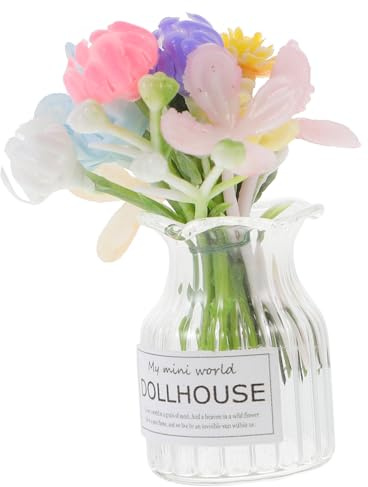 TOBBOMEY Miniature Flower Pot Decoration for Doll House Micro Landscape with Vivid Artificial Flowers Safe Materials Miniature Bonsai Accessory for Fairy Gardens and Home Scenes