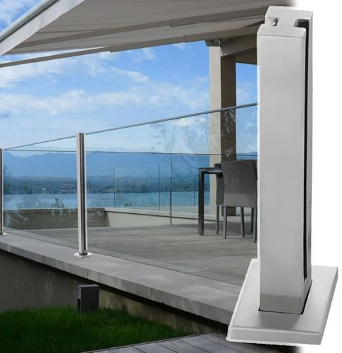 Système de balustrade en verre en acier inoxydable – Poteau central argenté mat pour intérieur et extérieur – Poteau de balustrade de terrasse 304 pour balcon, piscine, porche, grenier – 130 cm de