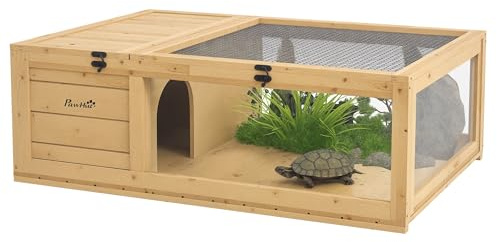 PawHut Schildkrötenhaus aus Holz mit Haupthäusern für Schildkröten Gelb