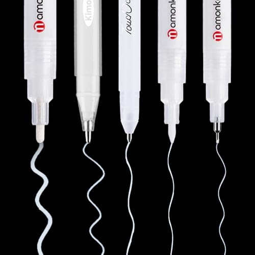 Caelura 5 Lackstift Weiß Set, Permanent Marker Weiß, Weiße Fineliner, Weißer Gelstift zum Zeichnen, Weißer Lackstift für Gästebücher und Malen auf schwarzem Papier