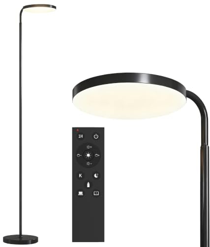 HOMCOM Stehlampe LED Dimmbar 2800 lm mit Magnetischer Fernbedienung | Wohnzimmer, Stehleuchte, Stufenlos Einstellbar 3000K-6500K, Deckenfluter, Höhenverstellbar, Timer, Schlafzimmer Büro