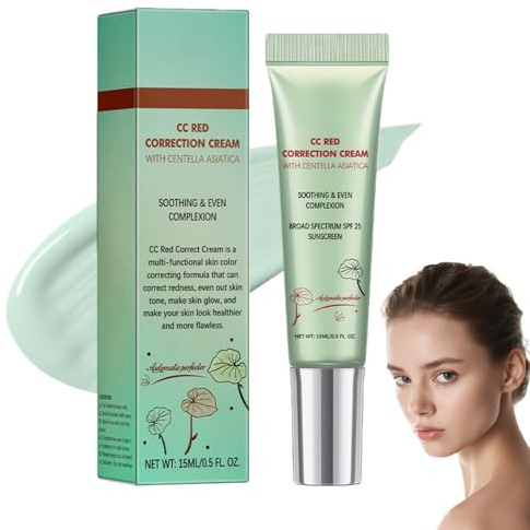 Multi-Correction CC Cream,Color Correcting Cream with SPF 25,Tinted Moisturiser & Concealer Full Coverage,Anti-Redness Green Tint Foundation,Serum Foundation Skin Tint for Mature Skin