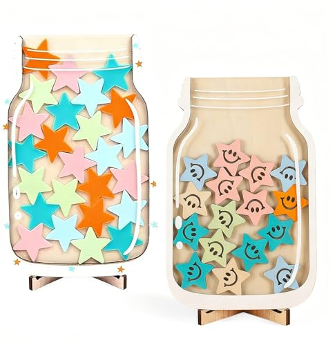 KAGHSTH Tarro de recompensa para niños, tablero de recompensas para niños, cara sonriente, comportamiento de recompensa de cristal, estrellas personalizadas, cristal de recompensa para el aula (2